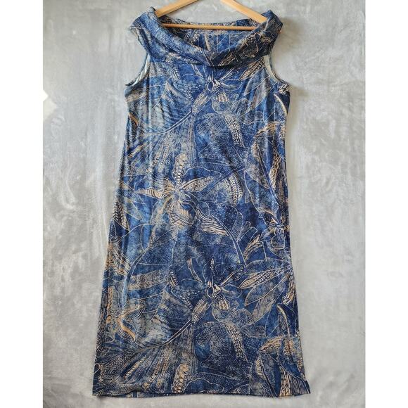 Lauren Ralph Lauren Dress Womens Size XL Blue Tropical Floral Print Stretch Knit - Picture 2 of 7